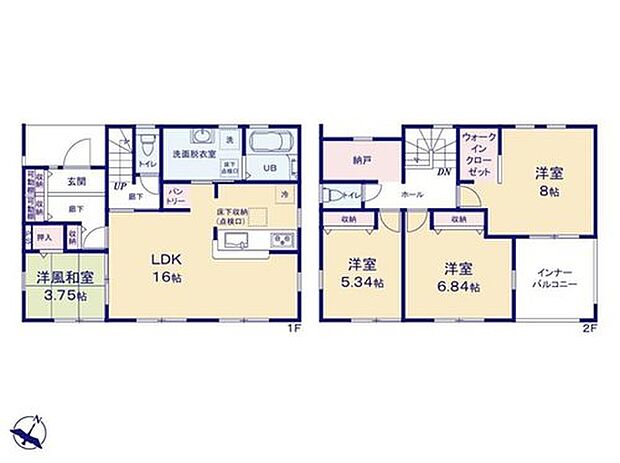 【4LDK+S】水回りの配置が集中しておりますので生活のストレスが少なく、快適な住まいになります！家事動線がコンパクトであるほど、家事の効率アップにつながり「ながら作業」がしやすく時短に繋がります！