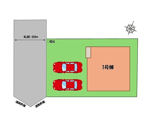 【全体区画図】駐車2台可能(車種による)!
急な来客時や、ご家族の自転車スペースとしても大活躍♪