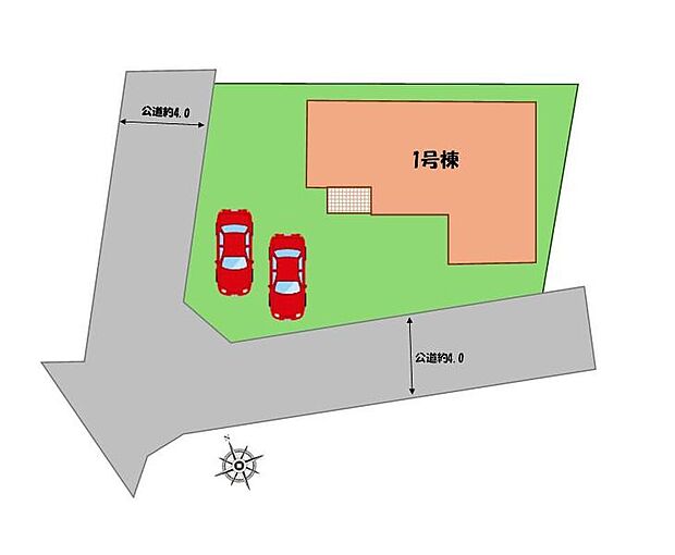 【全体区画図】駐車２台可能（車種による）！
急な来客時や、ご家族の自転車スペースとしても大活躍♪