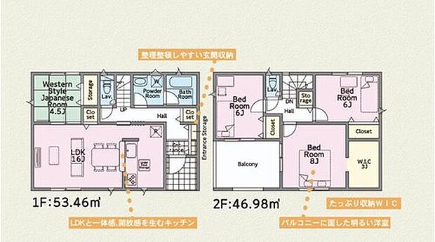 【4LDK】２階は６帖以上のお部屋となっております！子ども部屋、書斎、趣味部屋、ゲストルームなど、6帖以上あると多用途に使える柔軟性があります。