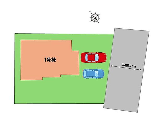【全体区画図】駐車２台可能（車種による）！
急な来客時や、ご家族の自転車スペースとしても大活躍♪