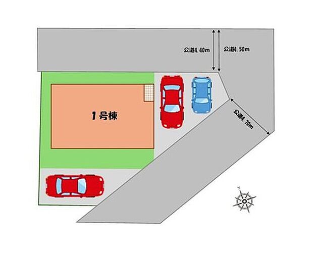 【全体区画図】駐車３台可能（車種による）！
急な来客時や、ご家族の自転車スペースとしても大活躍♪