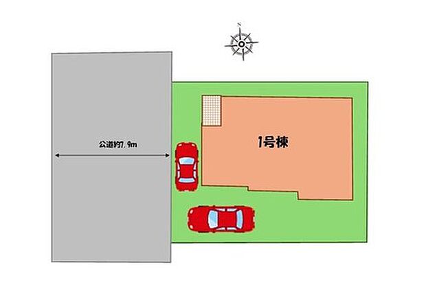 【全体区画図】駐車２台可能（車種による）！
急な来客時や、ご家族の自転車スペースとしても大活躍♪