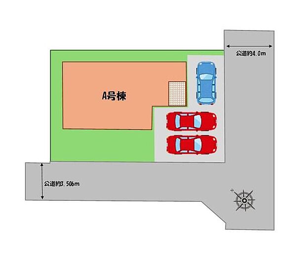 【全体区画図】駐車３台可能！（車種による）
空いたスペースには、花や緑で彩るガーデニングもオススメです♪