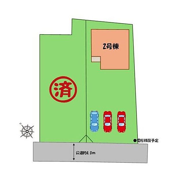 【全体区画図】駐車３台可能（車種による）！
急な来客時や、ご家族の自転車スペースとしても大活躍♪