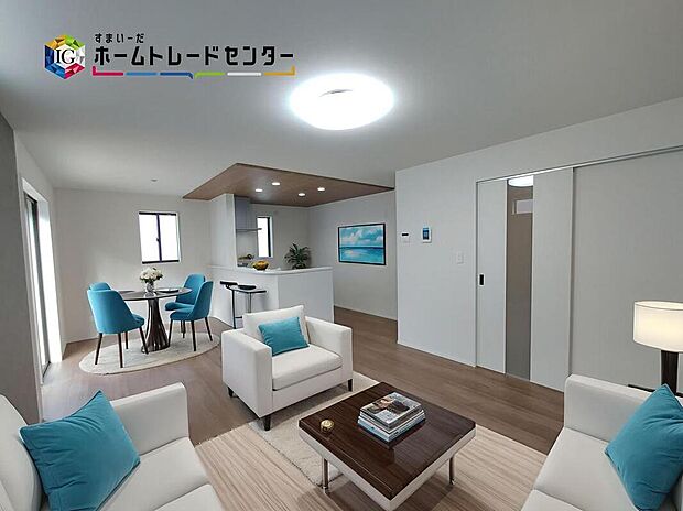 
≪Living room≫
広々とした開放感あふれるリビングです。ゆったり寛げる充分な広さがございますので、ご家族でインテリアのレイアウトを考えるのも楽しみになりそうです。
※家具はCG