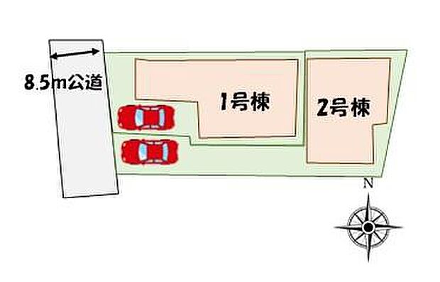 ≪全体区画図≫
カースペースあり♪前面道路８．５メートルで駐車も楽々♪