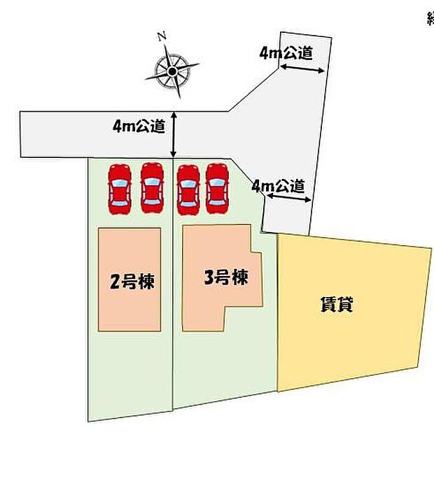 ≪全体区画図≫
カースペース２台分♪角地につき陽当たり良好♪