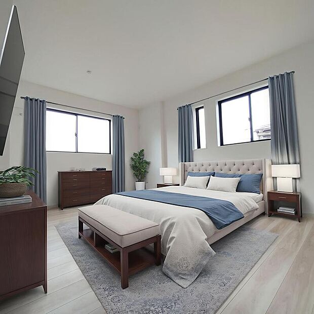 【居室】≪Room≫
お陽さまの光をさわやかな風をたっぷりとりこめます。室内はいつも明るい印象なので気持ちの良い朝を迎えられます。毎日の生活も明るくなりそうです。
※家具はCGでございます。