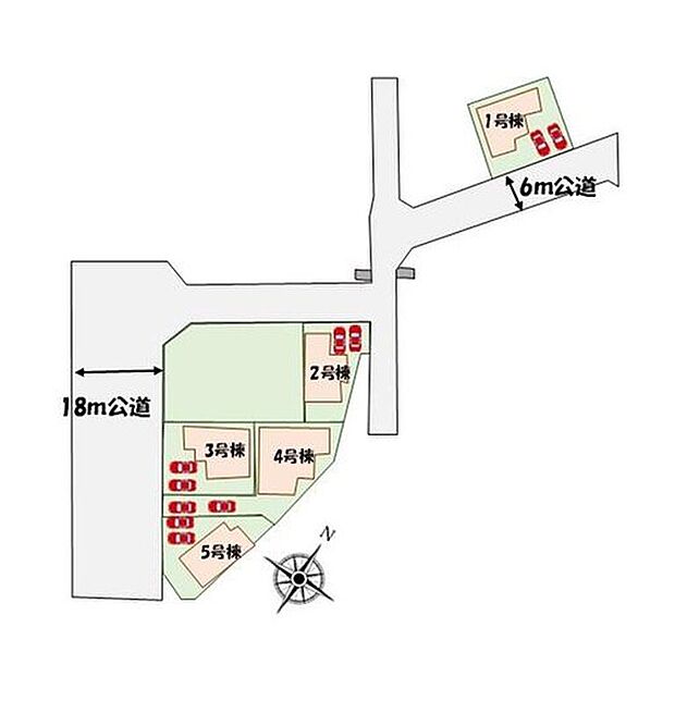 【全体区画図】前面道路南向きで日当たり良好♪カースペース2台分♪