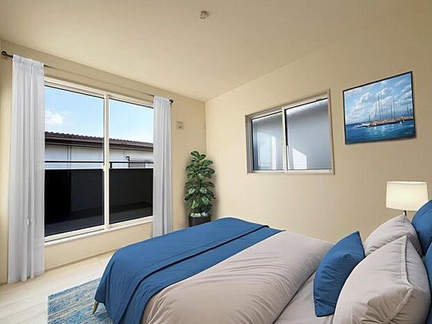 【リビング以外の居室】採光良好な明るい室内。木の温もりがやさしいフローリングは安らぎをもたらすプライベート空間。
※家具はCGでございます。