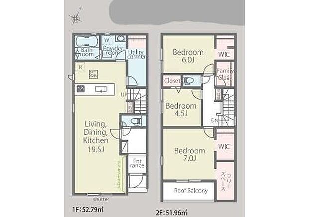 【3LDK】２階にはフリースペースがあったりウォークインクローゼット完備でお部屋自体を有効にお使いいただけます♪LDKは約２０帖で対面式キッチンの内容になっています♪
