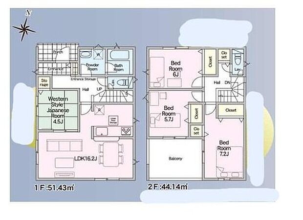 【4LDK】リビング隣には、ホッとできる和室を用意。お子様のお昼寝スペースや書斎としてなど、いろいろとお使い頂けます♪ルーフバルコニーは２部屋より出られて便利です♪
