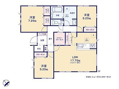 平屋戸建てのメリットはすべての部屋が同じフロアにあるため、家族と顔を合わせる機会が増え、お互いの気配を感じやすくなります♪パントリーシューズインクローゼット完備♪ 