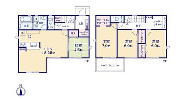 【4LDK】全居室南向きの明るい邸宅♪リビング隣の和室は、客間としは勿論、お昼寝スペースや書斎など、多目的にお使い頂けますので、大変便利です♪シューズインクローク、ウォークインクローゼット完備♪