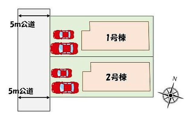 【全体区画図】カースペース2台分♪きれいな整形地♪