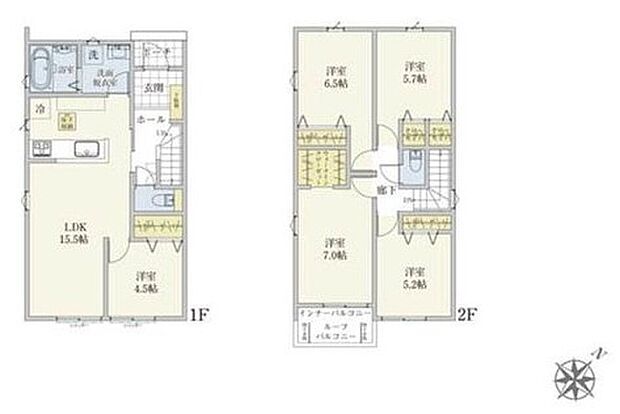 【5LDK】2階に4部屋をまとめることで、ご家族それぞれのプライベート空間も保てますね♪１階のリビング隣にも洋室があるので５LDKです♪ウォークインクローゼット完備です♪