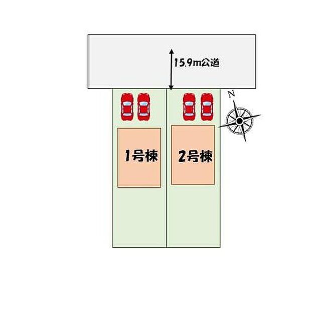 【全体区画図】カースペース2台分♪
60坪超の広々とした整形地♪