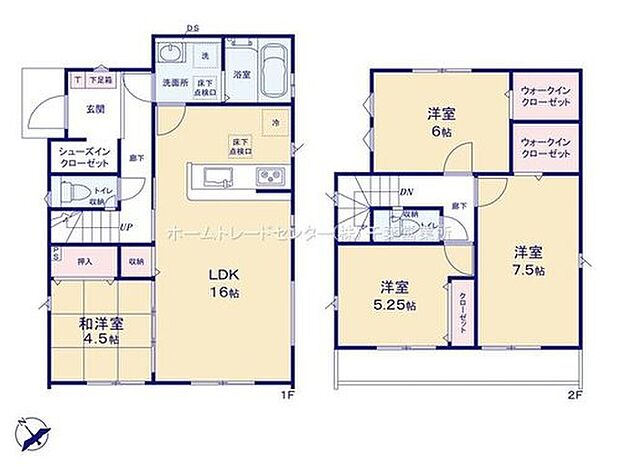 【4LDK】リビング隣の和室は、客間としは勿論、お昼寝スペースや書斎など、多目的にお使い頂けますので、大変便利です♪２階の洋室には２カ所にウォークインクローゼットを設置♪