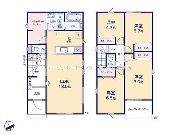 【4LDK】自然光がたっぷり室内に降り注ぎ、居心地のよいリビング。ご家族の楽しい笑い声が聞こえてきそうです♪
家事が捗るユーティリティコーナーも完備しています♪