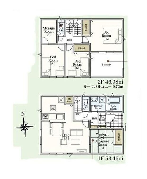【4LDK+S】２階には大容量の収納力: クローゼットには入りきらない季節物の家電、クリスマスツリー、スーツケース、ゴルフバッグなどをまとめて収納できる納戸を設置しています♪