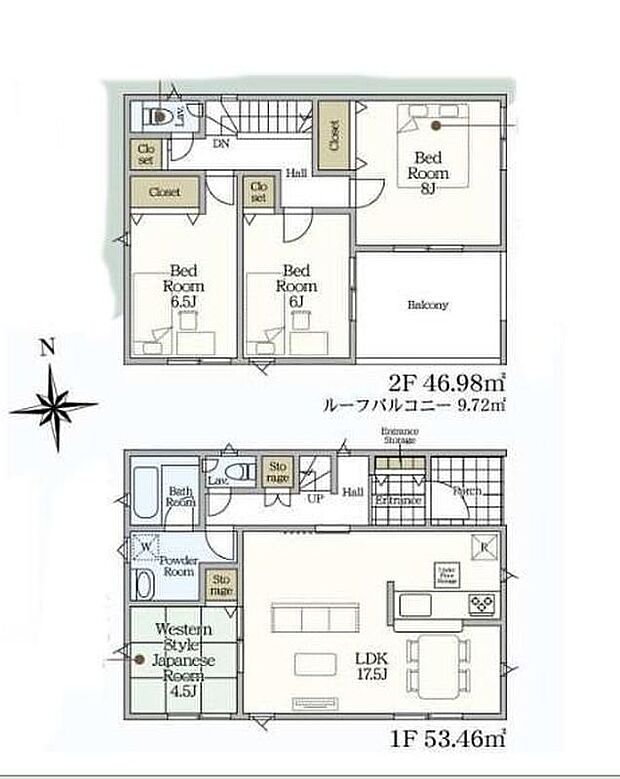 【4LDK】全居室南向きの明るい邸宅♪ほっと寛げる和室もご用意♪便利な１階、２階２カ所にトイレを設置☆