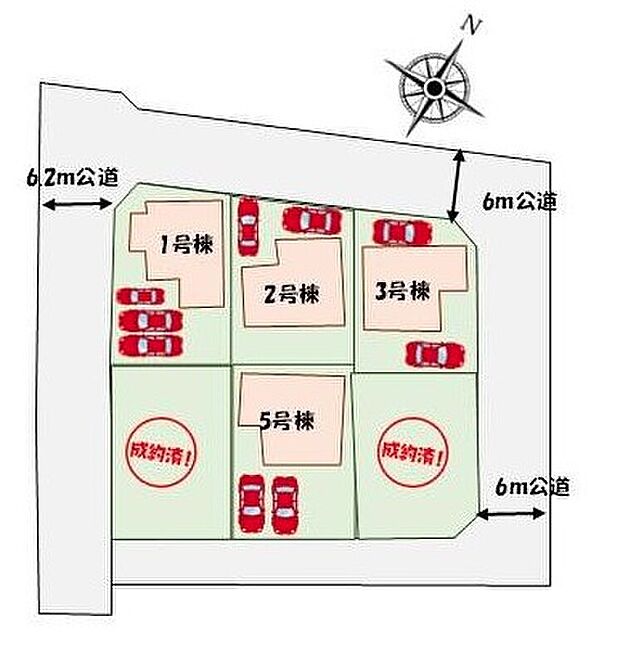 【全体区画図】全棟カースペース２台分以上♪
生活するだけの家ではなく「日々を楽しむ暮らし」を♪