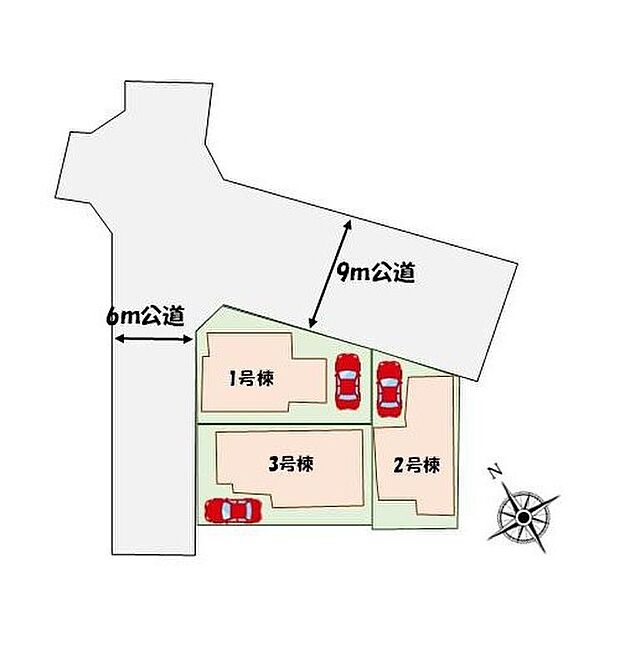 【全体区画図】カースペースあり♪角地につき陽当たり良好♪