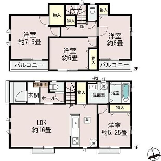 【4LDK】全居室南向きの明るい邸宅♪帰宅時・外出時の自然なコミュニケーションを育むリビングイン階段を採用。仲良し家族の画が浮かびます☆