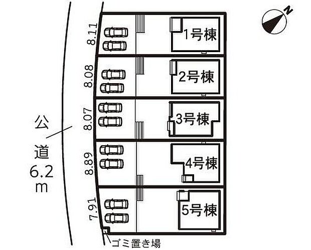 １号棟　２，７８０万円
２号棟　２，７８０万円
３号棟　２，７８０万円
４号棟　２，７８０万円
５号棟　２，５８０万円

並列２台駐車可能なスペースを確保しました☆