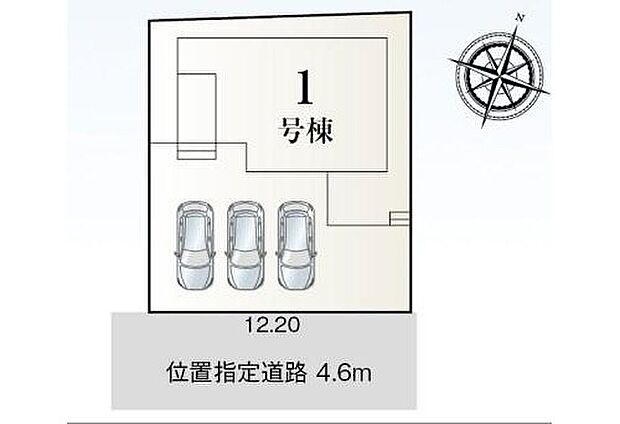 【全体区画図】１号棟　２，９８０万円

並列３台駐車可能なカースペースあり♪