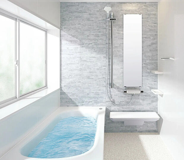 【システムバス：TOTOサザナ】TOTOのお風呂は「ほっカラリ床」で、温かく乾きやすいのが特長！床表面はカラリパターンでお掃除も簡単♪クッション構造なので、ひざをついても痛くない柔らかさ◎