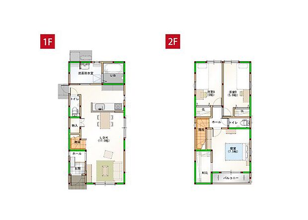 LDKは17.5帖、2階に洋室が3部屋ある間取りの3LDKです♪※画像はイメージです。