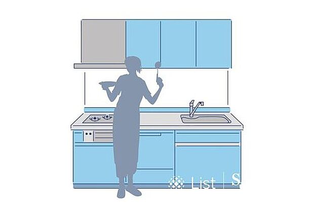 【システムキッチン】スッキリした印象のシステムキッチン！シンクも広々で使いやすいキッチンです！