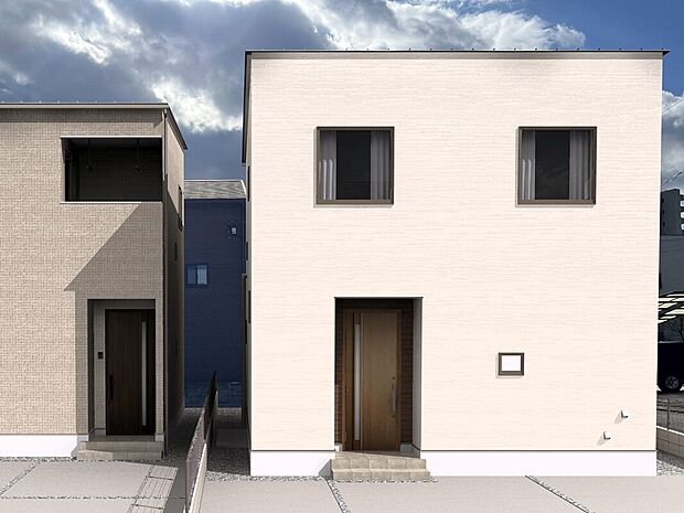 【松山市ひばりヶ丘建売(4)】間取りは4LDKと、プライベートスペースをしっかり確保しつつ、楽しい家族団らんもできる広々14.2帖のLDKがある住まいです♪※外観イメージです。実際の施工と異なります。