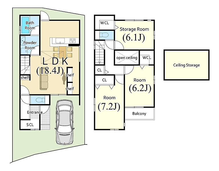 建物(1号地)2SLDK、土地面積82.65m2、建物面積90.21m2