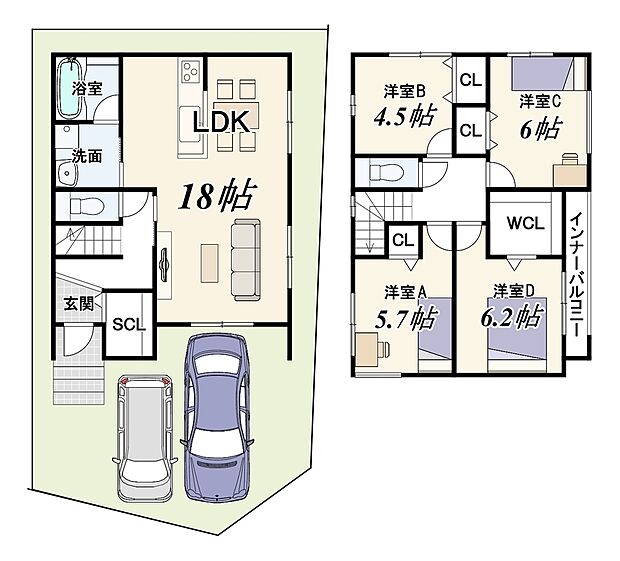 【【新築参考プラン/2号地メインプラン】】土地価格3600万円、建物面積95.99ｍ2
