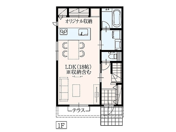 【建物参考プラン_1F（No2区画）】土地価格7,700万円、建物価格3,800万円、建物面積94.85m2
本プランは一例で採用は土地ご購入者様の判断に委ねられます。※家具調度品は価格に含まれません。詳しくは係員にお尋ね下さい。