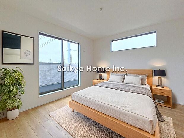 【居室】2階の洋室には、クロゼットや大容量のウォークインクロゼットに加え、ロフトまたは小屋裏収納を設置。収納スペースも豊富です。※家具等はCG加工しております。