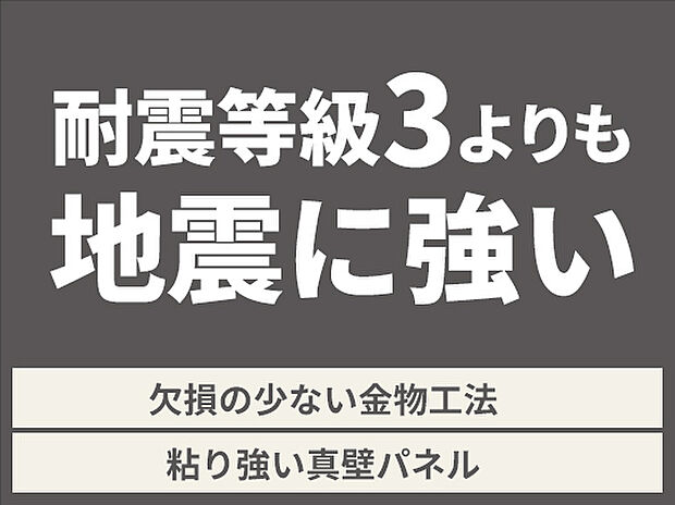 【■耐震等級3　取得■】さらに、基準以上の耐力壁を追加し耐震性を強化。等級には表れない、本当に必要な強さを備えた住宅です