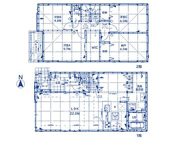1階面積：54.82m2、2階面積：55.96m2 