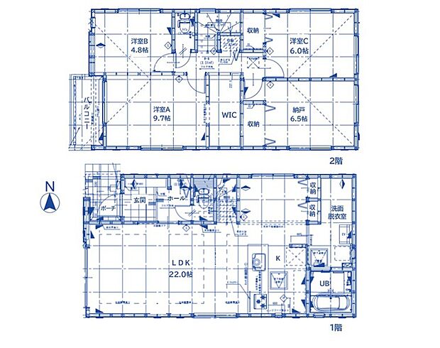 【3LDK+S】1階面積:54.82m2、2階面積:55.96m2