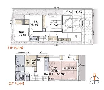 建物面積には、車庫部分15.52ｍ2を含む。 
