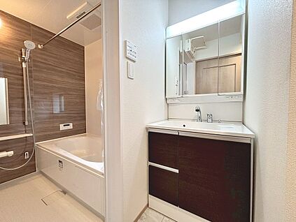 ３面鏡のシャワー付洗面台