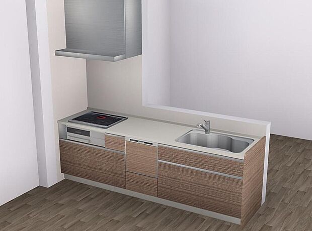 【 【施工例】キッチン】【施工例】対面式キッチンは、家族と会話を楽しみながら家事ができる人気の仕様。ソフトクローズ機能付きで、安全面にも配慮されています。