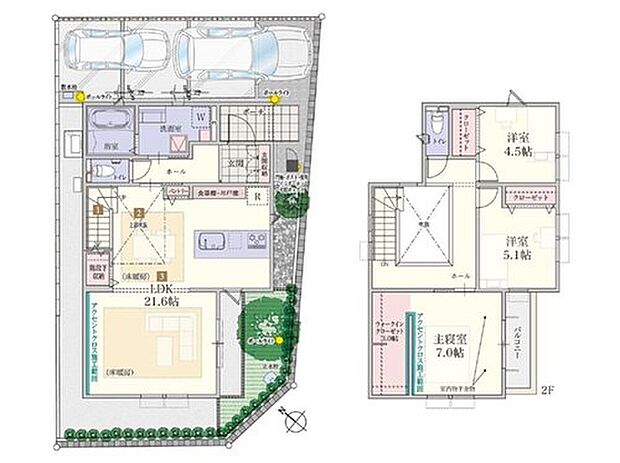 【3号棟】
最大の魅力は21.6帖のLDK!
東南角地の立地で陽あたり良好な明るい居室に加えて、フラットキッチンや吹き抜けダイニングにより、広々した空間となります。