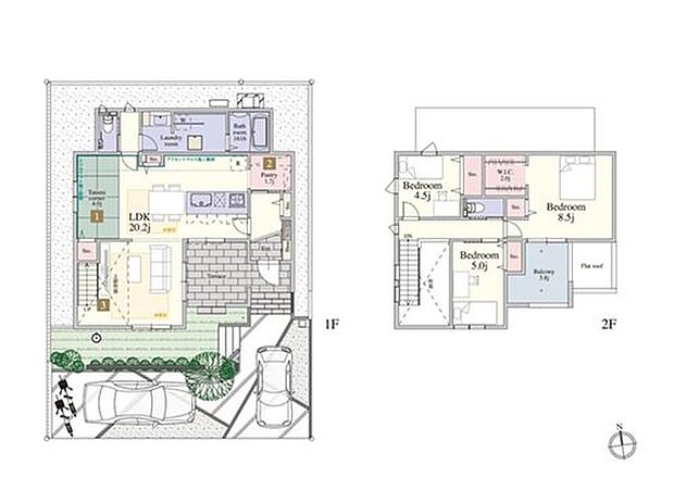 【3LDK】LDKとタタミコーナーを合わせて24.0帖超の大空間！パントリーやランドリールーム、テラスも広々している魅力あふれる住まいとなります。