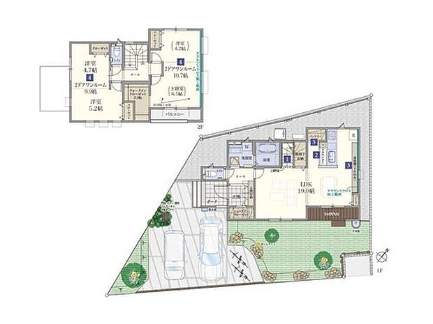 【2(4)LDK】2ドア1ルームが2つある[家族の成長に寄り添う］プラン
シューズクローゼットやパントリーなど、あると嬉しい収納スペースが豊富です！