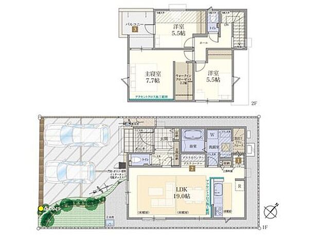 【3LDK】19.0帖の陽あたり良好なLDKからサニタリールームまでの行き来がスムーズな家事ラク動線のプラン。
汎用的に利用できる「デスクコーナー」も嬉しい設備です。