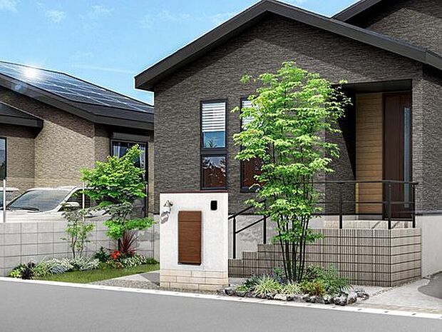 【【外構完成イメージ】】緑豊かな植栽計画を施した外構計画となります。
※完成イメージのため実際と異なる場合がございます
※分譲済み完成イメージとなります